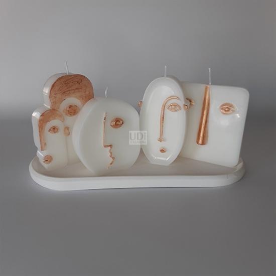 Dörtlü Yüz Mum Set (Tabaklı)