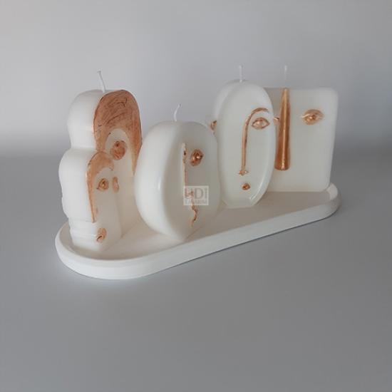 Dörtlü Yüz Mum Set (Tabaklı)