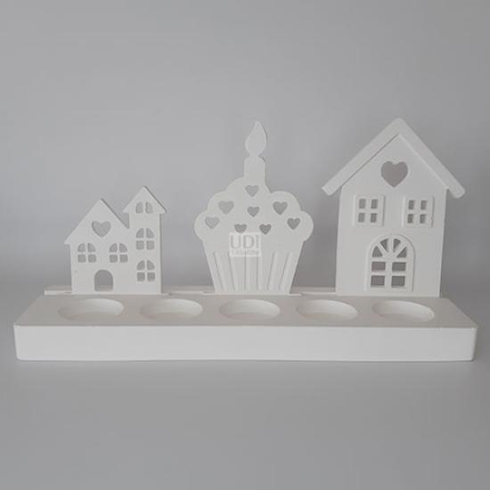 Ev No:1, Mumlu Doğum Günü Pastası ve Ev No:2 Objeli Dikdörtgen Tealight (5li Mumluk)