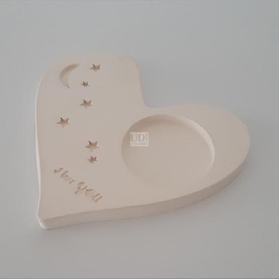 I LOVE YOU Yazılı Kalpli Tealight Mumluk