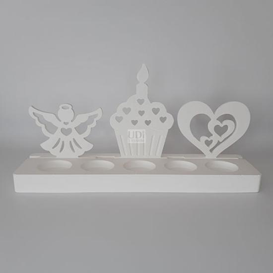 Melek, Mumlu Doğum Günü Pastası ve Kalpli Objeli Dikdörtgen Tealight (5li Mumluk)