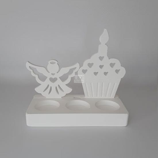 Melek ve Mumlu Doğum Günü Pastası Objeli Dikdörtgen Tealight (3lü Mumluk)