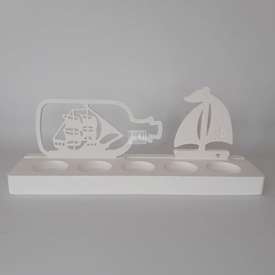 Şişe İçi Gemi ve Çapa Logolu Yelkenli Objeli Dikdörtgen Tealight (5li Mumluk)